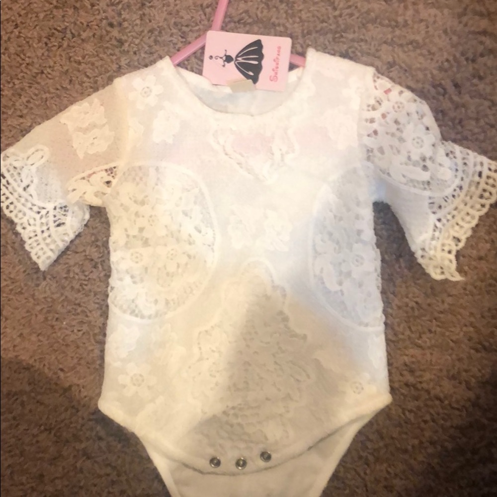 White lace onesie- 3 to 6 months